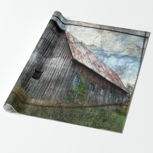 Land Rustic Barn Vintage Struktur Decoupage Presentpapper (Utrullad)