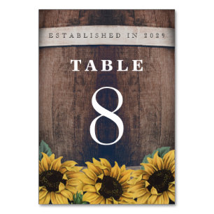 Land Rustic Barrel Vintage Solros Bröllop Bordsnummer