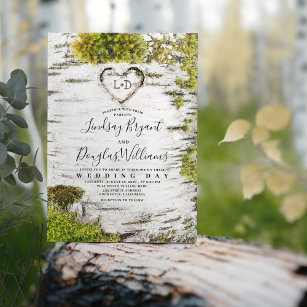 Land Rustic Birch Träd Bark Fall Wedding Inbjudningar