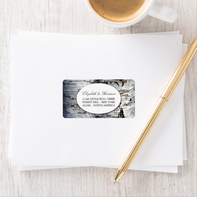 Land Rustic Birch Träd Bröllop Adressetikett (Insitu)