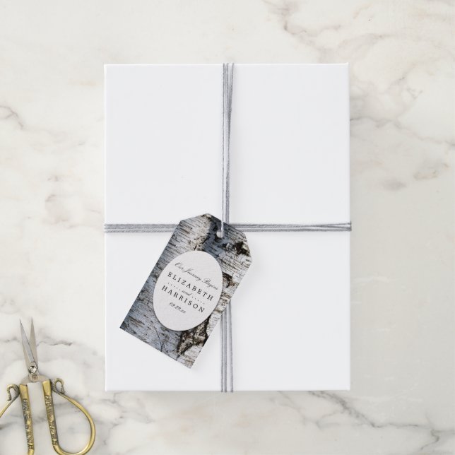 Land Rustic Birch Träd Bröllop Presentetikett (Med Snöre)