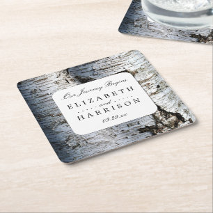 Land Rustic Birch Träd Bröllop Underlägg Papper Kvadrat