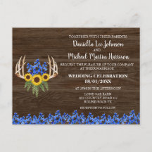 Land Rustic Blommigt Antlers bröllopsinbjudan