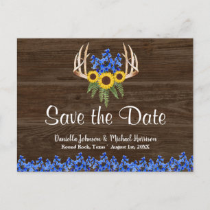 Land Rustic Blommigt Antlers SPARAR DATUMET Vykort