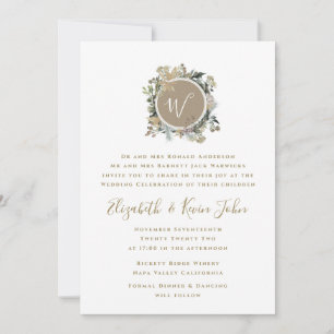 Land Rustic Blommigt Monogram utandning Bröllop Inbjudningar