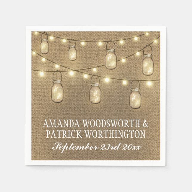 Land Rustic Burlap Mason Burk Bröllop Napkins Pappersservett (Framsidan)