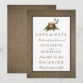 Land Rustic Burlap Monogram Träd sparar datumet