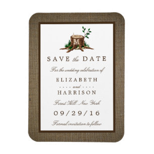 Land Rustic Burlap Monogram Träd sparar datumet Magnet