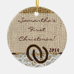 Land Rustic Burlap Personlig Namn Ornament