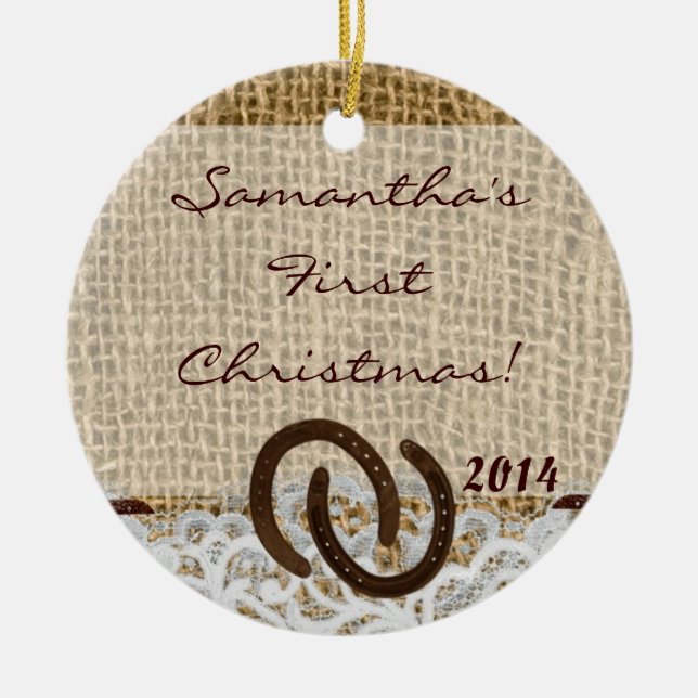 Land Rustic Burlap Personlig Namn Ornament (Framsidan)