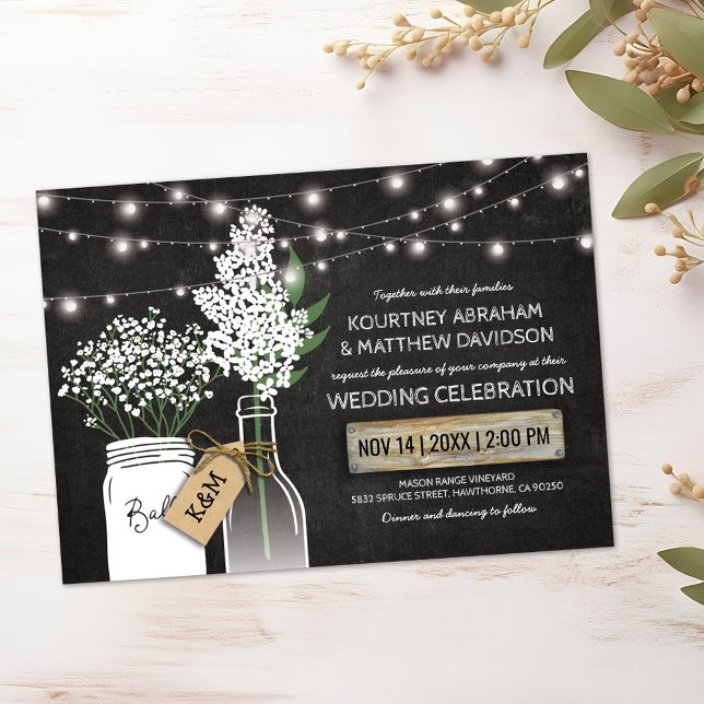 Land Rustic Chalkboard Wood Bröllop Inbjudningar (Skapare uppladdad)