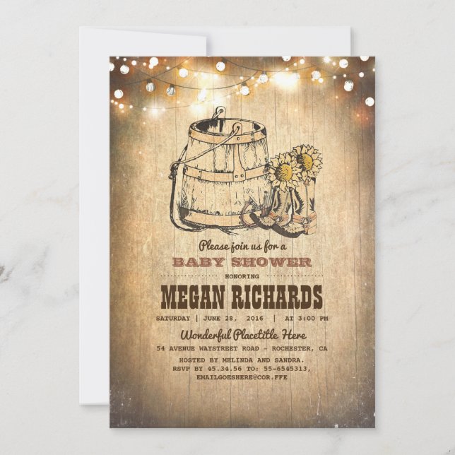 Land Rustic CowboyBoots Baby Shower Inbjudningar (Framsida)