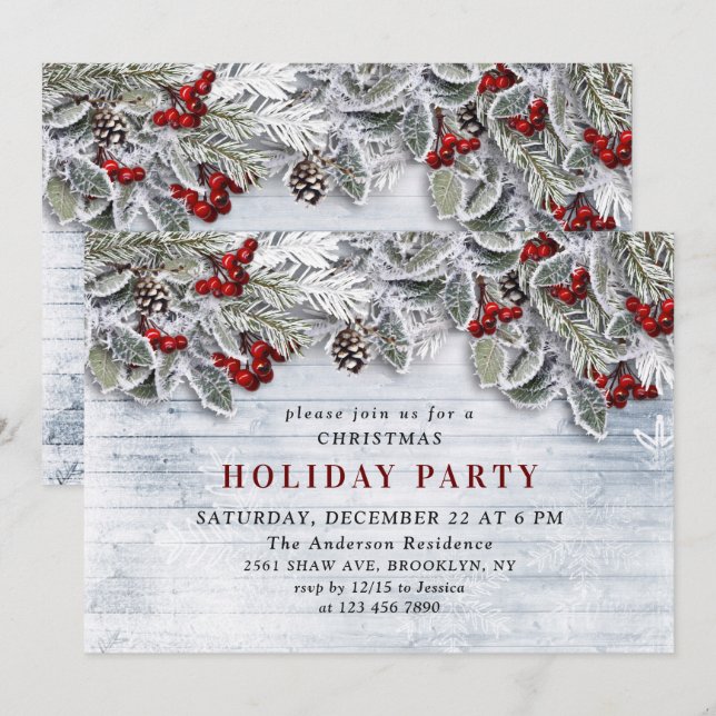 Land Rustic Gräs Cones Gren jul Party Inbjudningar (Fram/baksida)