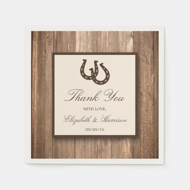 Land Rustic Horseshoe & Brown Wood Bröllop Pappersservett (Framsidan)