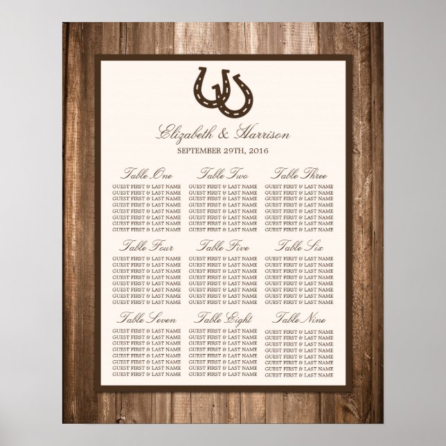 Land Rustic Horseshoe & Brown Wood Bröllop Poster (Framsidan)