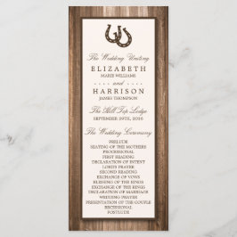 Land Rustic Horseshoe & Brown Wood Bröllop Program