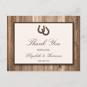 Land Rustic Horseshoe & Brown Wood Bröllop Vykort