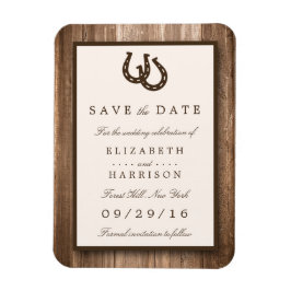 Land Rustic Horseshoe, Brown Wood Save Date Magnet