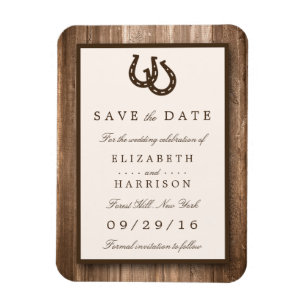 Land Rustic Horseshoe, Brown Wood Save Date Magnet