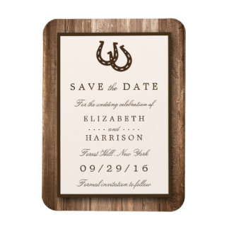 Land Rustic Horseshoe, Brown Wood Save Date Magnet
