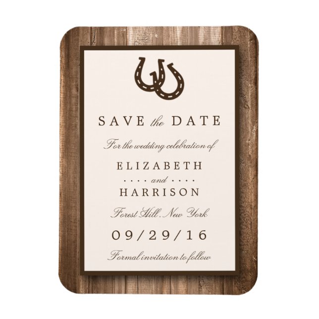 Land Rustic Horseshoe, Brown Wood Save Date Magnet (Vertikal)