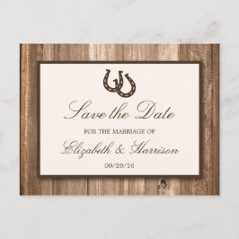 Land Rustic Horseshoe, Brown Wood Save Date Meddelande Vykort