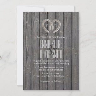 Land Rustic Horseshoe Heart Barn Wood Bröllop Inbjudningar