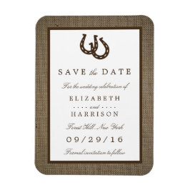 Land Rustic Horseshoe on Burlap Spara datumet Magnet