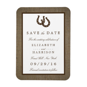Land Rustic Horseshoe on Burlap Spara datumet Magnet
