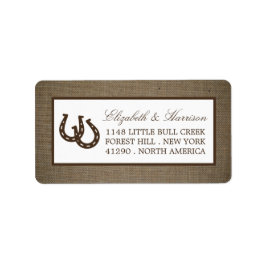 Land Rustic Horseshoe på Burlap Bröllop Adressetikett
