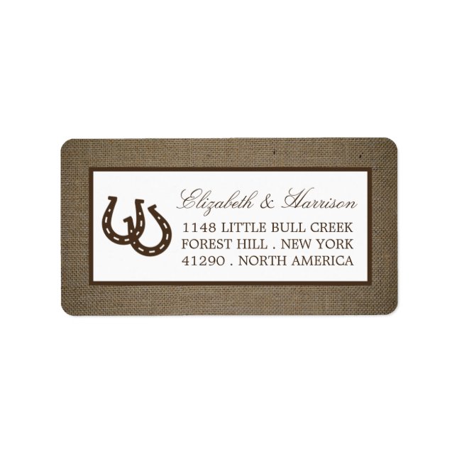 Land Rustic Horseshoe på Burlap Bröllop Adressetikett (Framsidan)