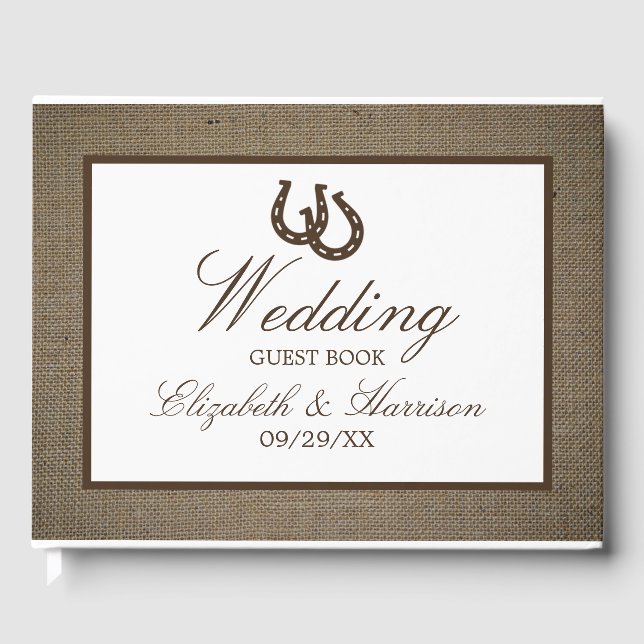 Land Rustic Horseshoe på Burlap Bröllop Gästböcker (Framsida)