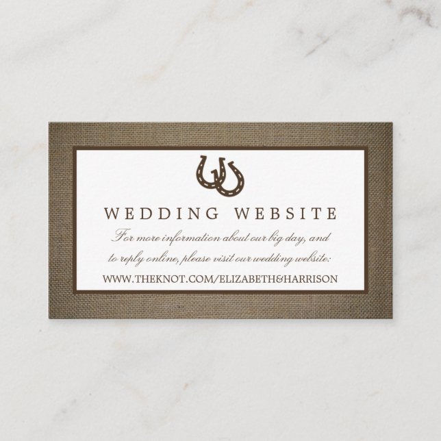 Land Rustic Horseshoe på Burlap Bröllop Tilläggskort (Framsida)