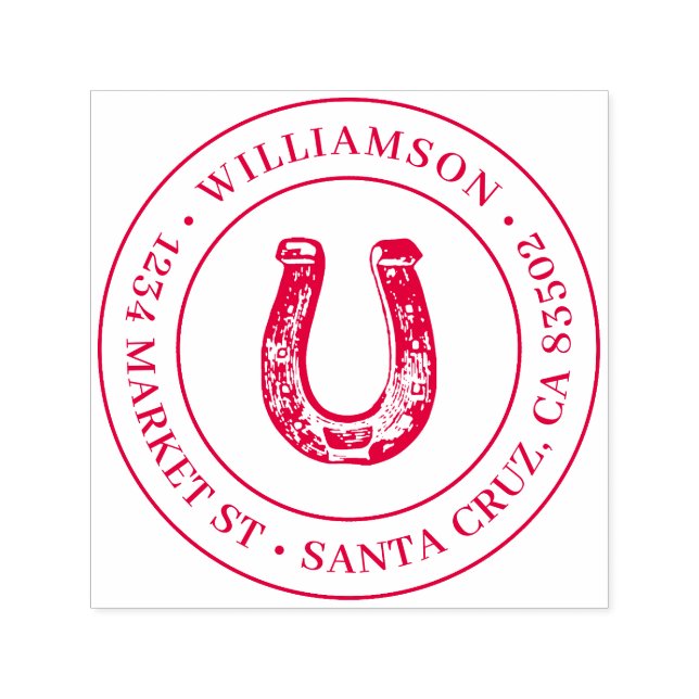 Land Rustic Horseshoe Round Returadress Självfärgande Stämpel (Design)