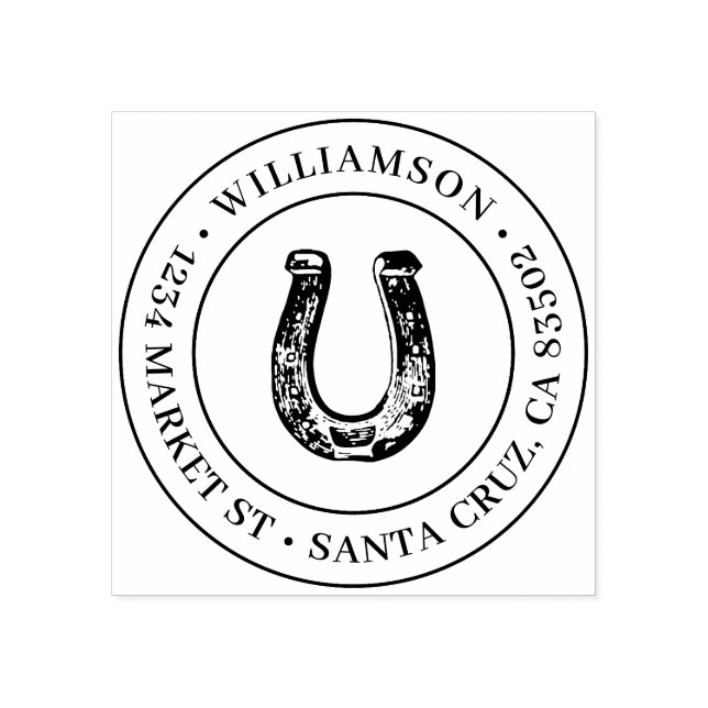 Land Rustic Horseshoe Round Returadress Stämpel (Tryck)