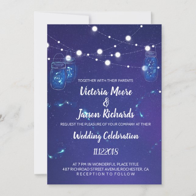 Land Rustic ljus mason burk fireflies Bröllop Inbjudningar (Framsida)