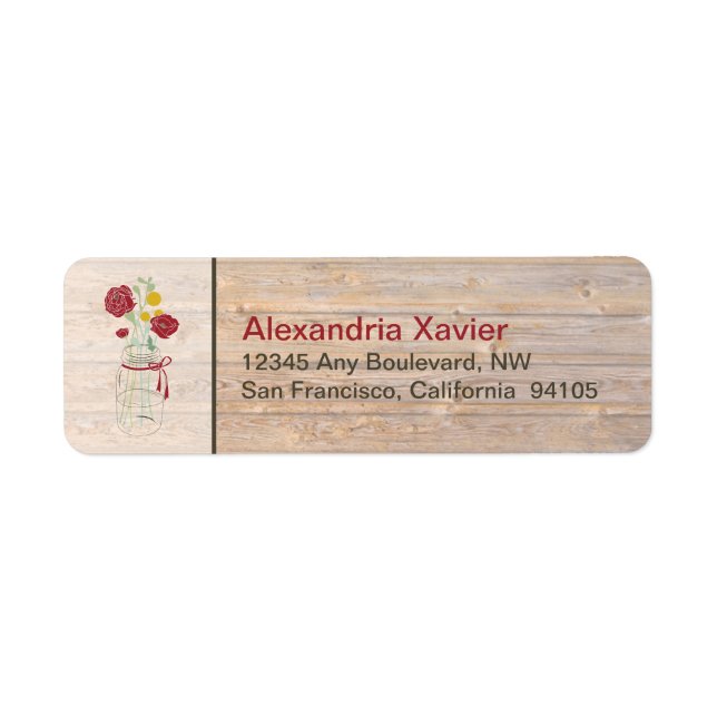 Land Rustic Mason Burk Adressetiketter (röd) Returadress Etikett (Framsidan)