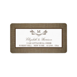 Land Rustic Monogram Gren & Burlap Bröllop Adressetikett