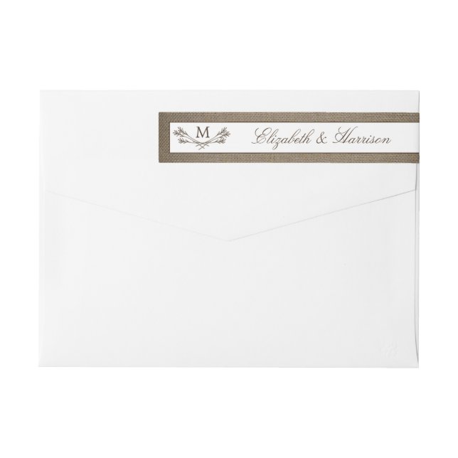 Land Rustic Monogram Gren & Burlap Bröllop Etikettband (Baksidan)
