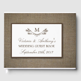 Land Rustic Monogram Gren & Burlap Bröllop Gästböcker