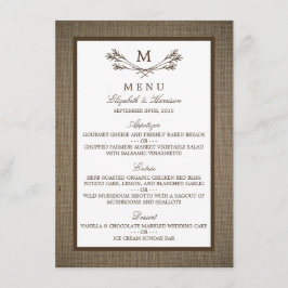 Land Rustic Monogram Gren & Burlap Bröllop Meny