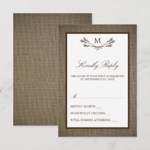 Land Rustic Monogram Gren & Burlap Bröllop OSA Kort