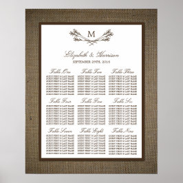 Land Rustic Monogram Gren & Burlap Bröllop Poster
