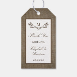 Land Rustic Monogram Gren & Burlap Bröllop Presentetikett