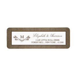 Land Rustic Monogram Gren & Burlap Bröllop Returadress Etikett