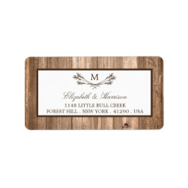 Land Rustic Monogram Gren & Wood Bröllop Adressetikett