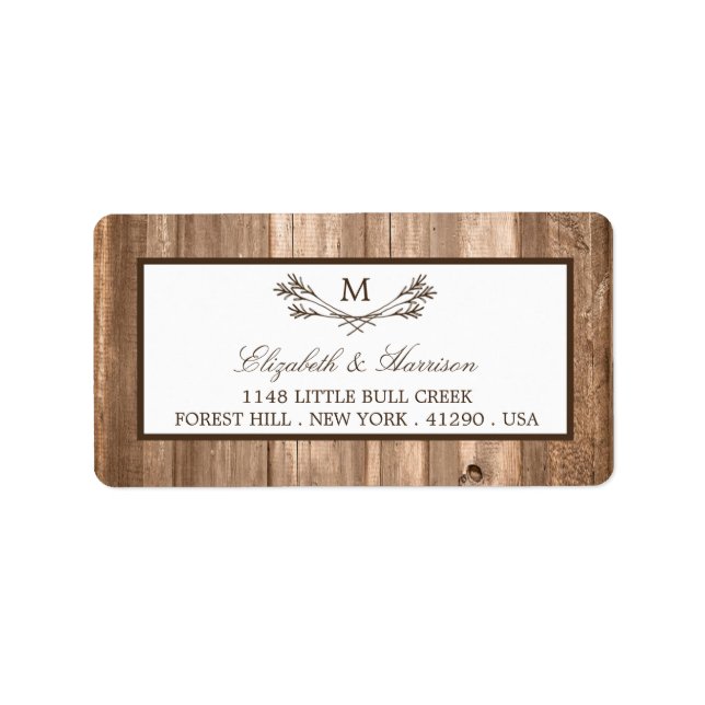 Land Rustic Monogram Gren & Wood Bröllop Adressetikett (Framsidan)