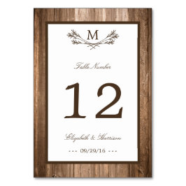Land Rustic Monogram Gren & Wood Bröllop Bordsnummer