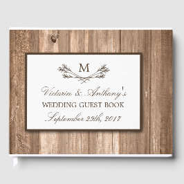 Land Rustic Monogram Gren & Wood Bröllop Gästböcker