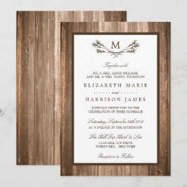 Land Rustic Monogram Gren & Wood Bröllop Inbjudningar